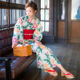 京都きもの町オリジナル浴衣単品「クリームベージュ芍薬」3L、4L綿浴衣大きいサイズレトロ【メール便不可】