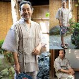 【甚平+下駄セット】涼やかな楊柳生地の綿麻甚平メンズ花火大会・夏祭りに男性用じんべいサイズ:SMLLL綿麻甚平上下セット敬老の日ギフトにも<R>【ラッピング無料】【楽ギフ_包装】【メール便不可】
