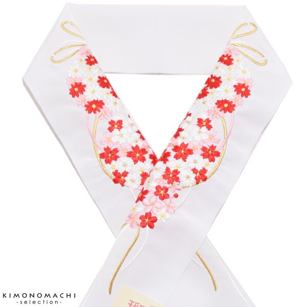 振袖 半衿「白色 花薬玉」刺繍半衿 振袖小物 半襟 前撮り、成人式、結婚式 E-1255花くす玉刺繍半衿【メール便対応可】<H>ss2506wkm10