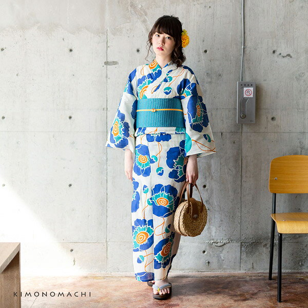 【Prices down2】浴衣 レディース 単品 「レトロフラワー　ブルー」 S F TL LL サ...