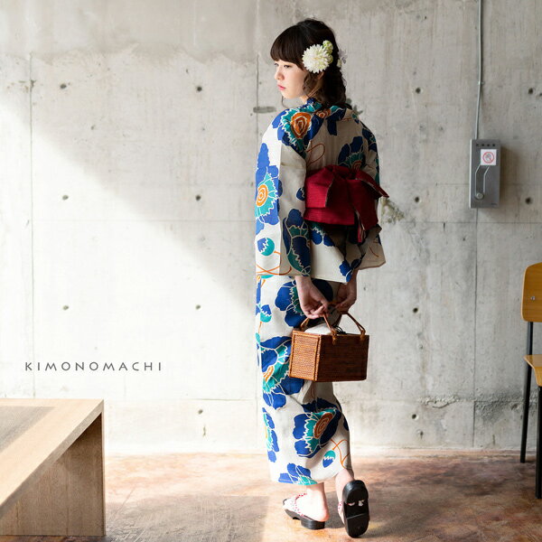 【Prices down2】浴衣 レディース 単品 「レトロフラワー　ブルー」 S F TL LL サ...