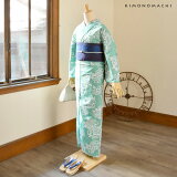 浴衣レディース「青磁色牡丹」吸水速乾CoolPassポリエステル浴衣ポリ浴衣大人個性的花火大会夏祭り女性浴衣女性ゆかた夏着物単衣着物京都きもの町オリジナルKIMONOMACHI【メール便不可】