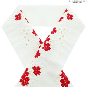 刺繍半衿「赤白桜と藤」