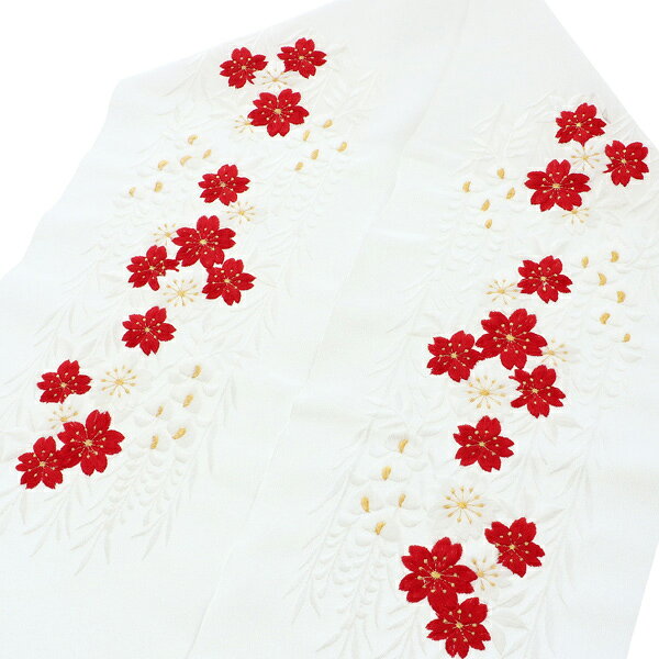 刺繍 半衿 「赤白桜と藤」 衿秀 刺繍半襟 振袖用半衿 前撮り 成人式 刺繍衿 刺繍半...