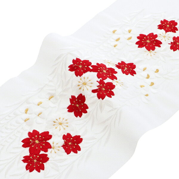 刺繍 半衿 「赤白桜と藤」 衿秀 刺繍半襟 振袖用半衿 前撮り 成人式 刺繍衿 刺繍半...