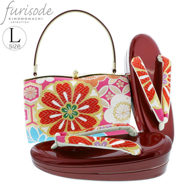 【Prices down3】振袖 草履 バッグ 成人式 「ピンク 華文に梅 金鷲」 帯地使用 草履Lサイズ 24cm前後 二枚芯 低反発草履 女性用 レディース...