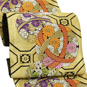 振袖　帯 「金地　花手毬」 日本製 未仕立て 六通柄 振袖用 袋帯 振袖帯