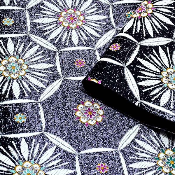 【Prices down4】袋帯 礼装用袋帯 「黒地　花蜀甲紋」帯匠山下謹製 西陣証紙番号No.2348 六通柄 綴れ織 訪問着用 お洒落着用 日本製 西陣織 絹 未仕立て 新品 未使用 【メール便不可】＜T＞ss2603ofk50