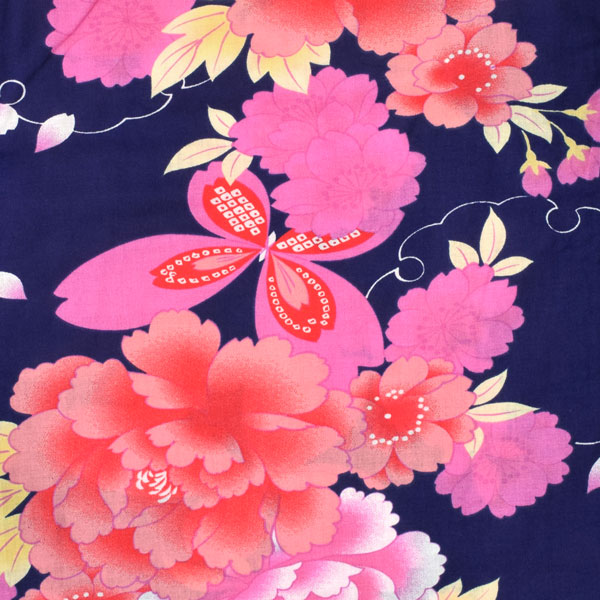 【Prices down】浴衣 レディース 単品 「紺地　牡丹に蝶」 フリーサイズ レトロ モダン 大人柄 女性浴衣単品 女浴衣 ゆかた yukata 【メール便不可】ss2406ykl20