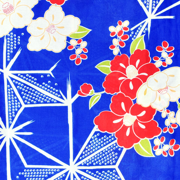 【Prices down2】浴衣 レディース 単品 「青地　麻の葉、椿」 フリーサイズ レトロ...