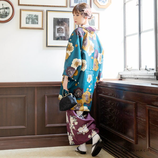 羽織 単品 KIMONOMACHI オリジナル 「梅　青緑」 ポリエステル 洗える羽織 きもの...