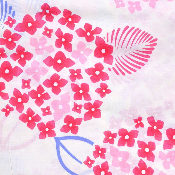 浴衣 レディース 単品 「CANON　白地　赤ピンク紫陽花」 2LW 大きいサイズ yukata 【メール便不可】ss2109ykl30