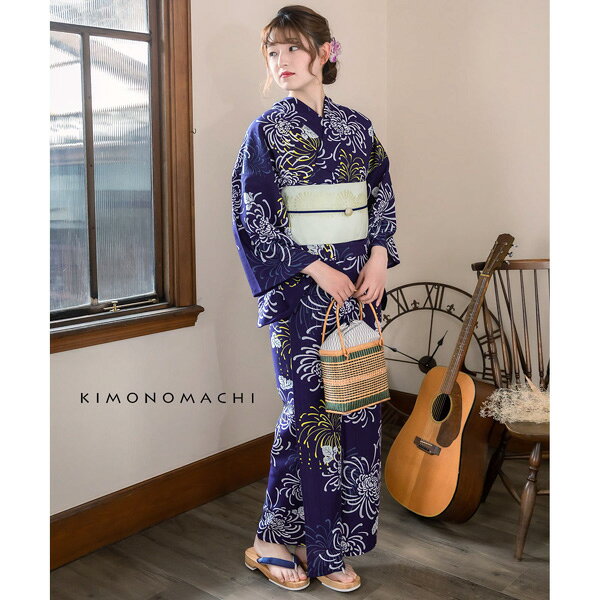 浴衣 セット レディース 吸水速乾 ポリエステル浴衣 浴衣と帯と刺繍下駄の3点セッ...