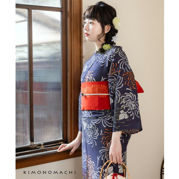 【Prices down】浴衣 セット レディース 吸水速乾 ポリエステル浴衣 浴衣と帯と刺繍下駄の3点セット 「藤褐色 花火菊、橙」 F LL 大人 ポリ浴衣 個性的 夏祭り 女性浴衣 女性ゆかた 夏着物 単衣着物 京都きもの町オリジナル KIMONOMACHI 【メール便不可】ss2506ykl10
