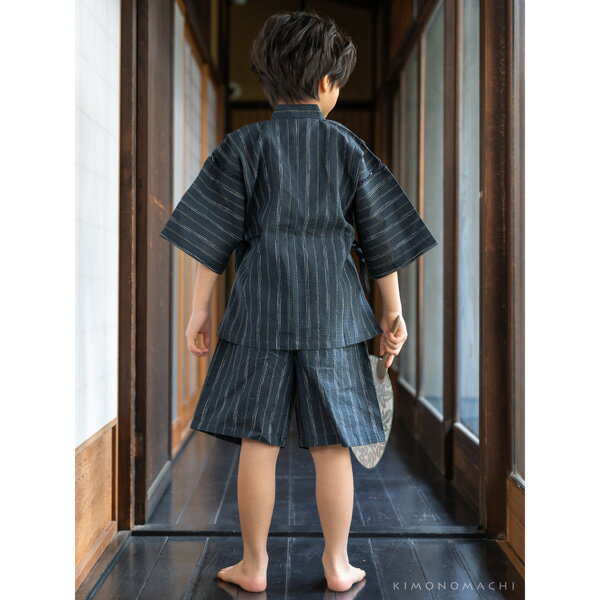 男の子甚平「紺地白黒縞」 子供甚平 90cm 100cm 110cm 120cm 130cm 140cm お子様甚...