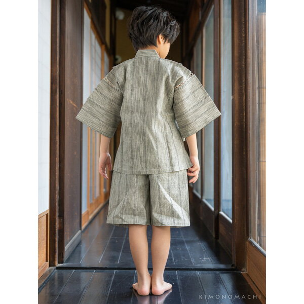 男の子甚平「生成りグレー縞」 子供甚平 90cm 100cm 110cm 120cm 130cm 140cm お子...
