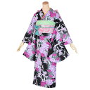 【中古品】ジュニア用 振袖単品 「黒 牡丹とリボン」 仕立て上がり 着物 小振袖 二尺袖 子ども 子供 キッズ ジュニア 女の子 卒業式 小学校 小学生 中学校...