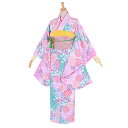 【中古品】ジュニア用 振袖単品 「ピンク×緑 菊 桜」 仕立て上がり 着物 小振袖 二尺袖 子ども 子供 キッズ ジュニア 女の子 卒業式 小学校 小学生 中学...