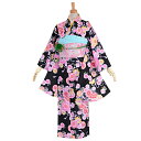 【中古品】ジュニア用 振袖単品 「黒 手毬花飾り紐」 仕立て上がり 着物 小振袖 二尺袖 子ども 子供 キッズ ジュニア 女の子 卒業式 小学校 小学生 中学校...