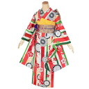 【中古品】ジュニア用 振袖単品 「クリーム色 竹縞に菊」 仕立て上がり 襦袢プレゼント 小振袖 着物 子ども 子供 キッズ ジュニア 女の子 卒業式 小学校 小...