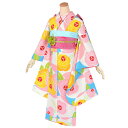 【中古品】ジュニア用 振袖単品 「水色 花と円」 仕立て上がり 襦袢プレゼント 小振袖 着物 子ども 子供 キッズ ジュニア 女の子 卒業式 小学校 小学生 中...