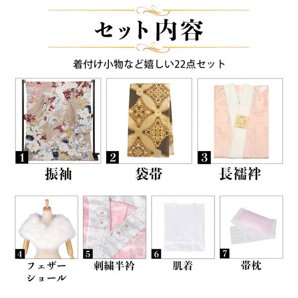 未仕立て 振袖 22点セット「Vサンク 薄茶　百華流水」仮絵羽 振り袖 正絹 着物 ブランド振袖 成人式 結婚式 結納 パーティー 晴れ着 【メール便不可】
