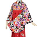 【中古品】ジュニア用 振袖単品「黒 雲取かのこ柄に牡丹」仕立て上がり 小振袖 着物 子ども 子供 キッズ ジュニア 女の子 卒業式 小学校 小学生 中学校 中学...