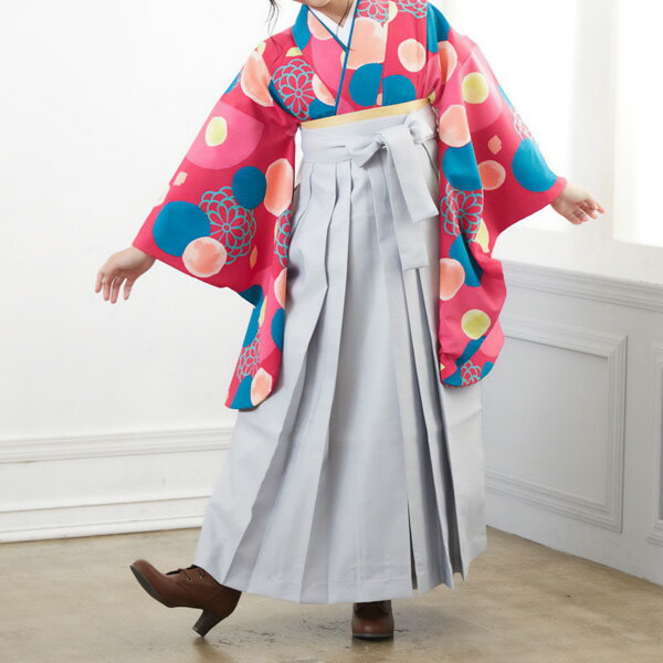 【中古品】ジュニア用 振袖単品 ショート丈 「ピンク　水玉に丸菊」仕立て上がり 小振袖 着物 子ども 子供 キッズ ジュニア 女の子 卒業式 小学校 小学生 中学校 中学生 十三参り 十三詣り 1/2成人式 ハーフ成人式 貸衣装処分 レンタル処分品 【メール便不可】ss2603kkd10