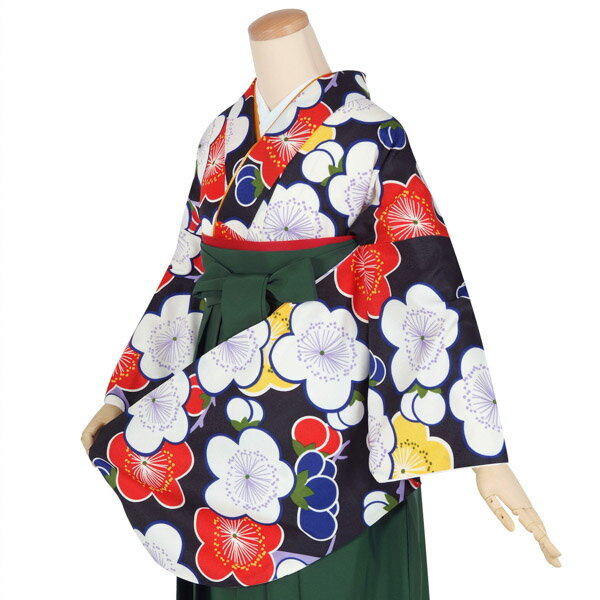 【中古品】二尺袖 単品「黒　梅の花」貸衣装処分 レンタル処分品 卒業式 【メール便不可】ss2512kck10