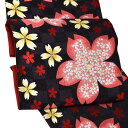振袖 帯「黒市松、桜花」日本製 未仕立て 六通柄 振袖用 袋帯 振袖帯<T>【メール便不可】