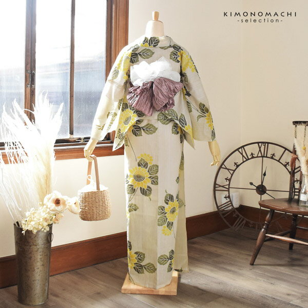 浴衣 レディース 女性浴衣単品 「花子倶楽部：ひまわり　黄色」Fサイズ 綿麻浴衣 プレタ浴衣 お仕立て上がり浴衣 ブランド浴衣 大人浴衣 女性用 女性浴衣 ゆかた【メール便不可】