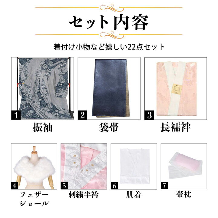 未仕立て 振袖 22点セット「総絞り 紺ねず ...の紹介画像2