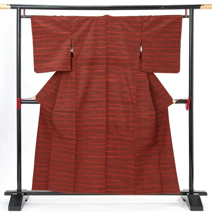 【中古品】仕立て上がり 袷着物「レッド 霞模様」小紋 正絹 紬【メール便不可】ss2503fml10