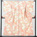 【中古品】仕立て上がり 袷着物「露芝に花 薄橙色」小紋【メール便不可】ss2506fml10