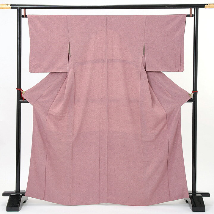 【中古品】仕立て上がり 袷着物「くすみピンク 檜扇に葵」正絹 江戸小紋【メール便不可】ss2603kck10