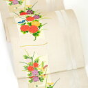 【中古品】仕立て上がり 袋帯「竹に霞と秋草文 灰白色」洒落帯【メール便不可】ss2506ofk10
