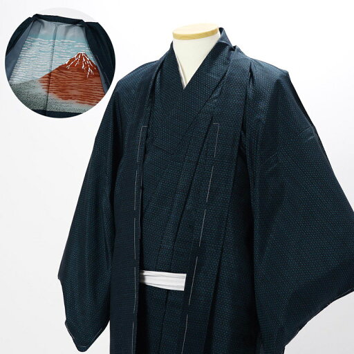 【中古品】男性 羽織+着物 アンサンブル 「西郷柄 濃藍×薄縹 」リサイクル 袷 メンズ 和装【メール便不可】ss2503men10 【中古品】男性 羽織+着物 アンサンブル 「西郷柄 濃藍×薄縹 」リサイクル 袷 メンズ 和装【メール便不可】ss2503men10
