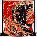 【中古品】仕立て上がり 振袖「桜吹雪 緋色 黒ぼかし」貸衣装処分 レンタル処分品 成人式【メール便不可】ss2503fml10
