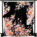 【中古品】仕立て上がり 振袖「松竹梅 季節の花 黒」貸衣装処分 レンタル処分品 成人式【メール便不可】ss2503fml10