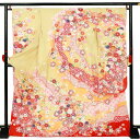 【中古品】仕立て上がり 振袖「貝桶に青海波 七宝 季節の花 淡黄」貸衣装処分 レンタル処分品 成人式【メール便不可】ss2503fml10