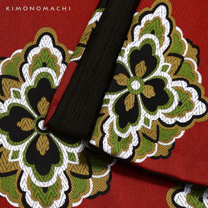 京袋帯 単品 数量限定 KIMONOMACHI オリジナル「赤 花菱」ポリエステル 日本製 名古屋帯 普段着着物用 京都きもの町オリジナル【メール便不可】