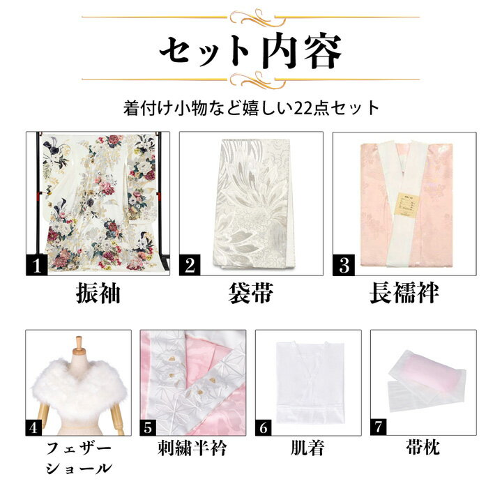 未仕立て 振袖 22点セット「FURURU 白 洋花のリース」仮絵羽 振り袖 正絹 着物 ブランド振袖 成人式 結婚式 結納 パーティー 晴れ着 【メール便不可】