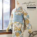 浴衣 レディース 女性浴衣 単品「花子倶楽部:金茶、水色 菊」Fサイズ 綿麻浴衣 プレタ浴衣 お仕立て上がり浴衣 ブランド浴衣 大人浴衣 女性用 女性浴衣 ゆか...