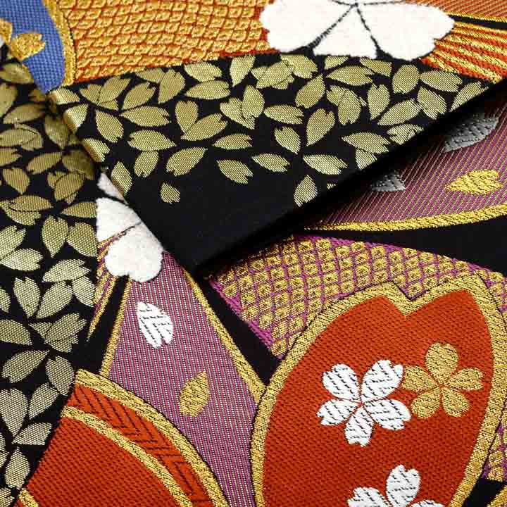 振袖 袋帯 単品「黒地 桜」六通柄 日本製 西陣織証紙番号 No.172 岡文織物株式会社 お仕立て上がり 振袖用 袋帯 お仕立て済 振袖帯 結婚式 成人式 フォーマル【メール便不可】