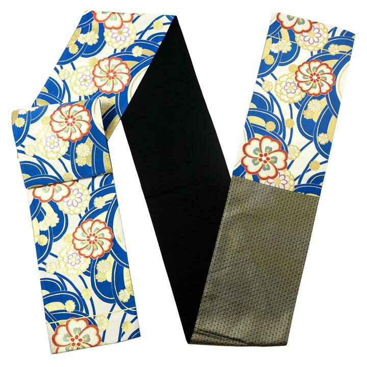 【訳アリ】振袖 袋帯 単品「ターコイズ 七宝に花紋」日本製 未仕立て 振袖用 礼装用袋帯 六通柄 成人式 袋帯 振袖帯【メール便不可】