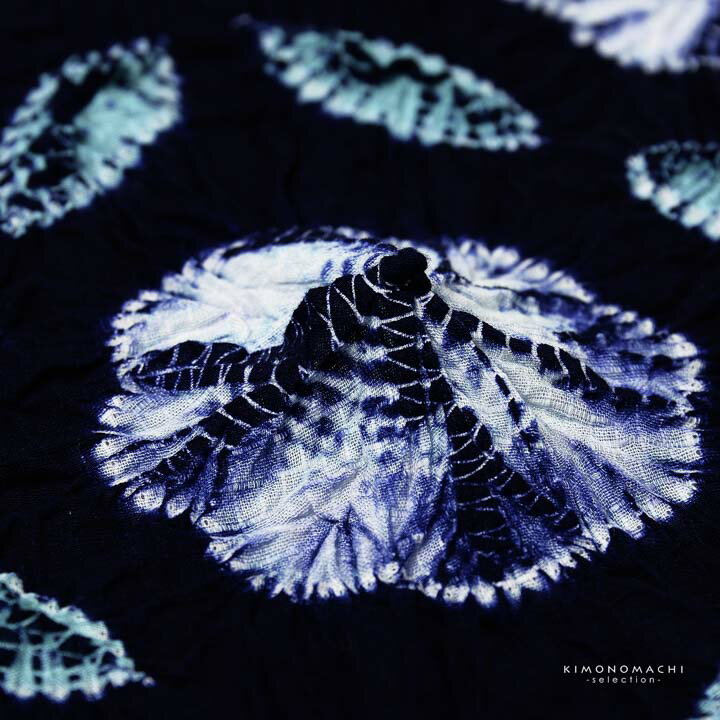 絞り浴衣反物「七宝ボーロ花 紅梅生地、紺」有松絞り 日本製 伝統工芸品 女性浴衣 レディース浴衣 絞り浴衣 綿浴衣 未仕立て【メール便不可】