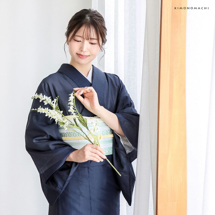 レディース 夏着物 色無地 絽（駒絽）紗八寸帯 2点セット「濃藍・千草色・藤鼠」S/M/L/LL ポリエステル 単衣 洗える着物 涼しい 女性 女着物 茶道 お盆 お稽古 KIMONOMACHI オリジナル【メール便不可】
