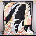 汕頭刺繍振袖 【未仕立て新品・仕立て付き】振袖 刺繍 金駒糸 汕頭刺繍 金駒刺繍 京友禅 黒 黒地 菊 花 成人式 古典柄 上品 豪華 本格派 結婚式