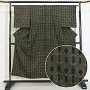 【中古】身丈149cm|裄62cm|リサイクル着物|リメイク用|着物|紬|黒|幾何学|正絹|袷|着用可