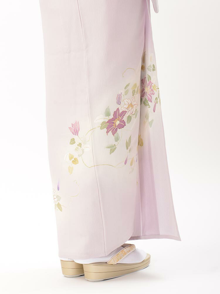 【夏用・単衣 訪問着レンタル】訪問着 フルセット 訪問着レンタル 高級 単衣 夏 6月 9月 お宮参り 結婚式 披露宴 参列 お茶会 紫 テッセン 花柄 MLサイズ 品番：e-17